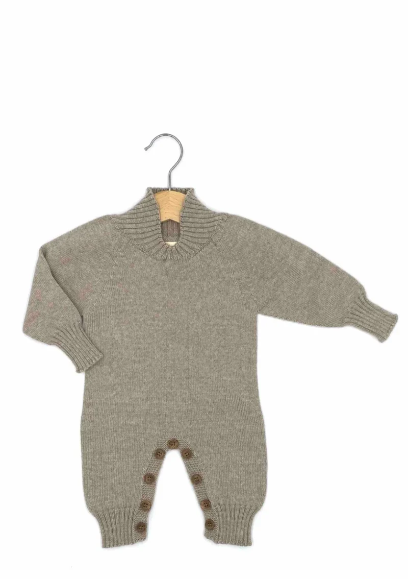 Merino Babystrampler mit langem Ärmel Beige