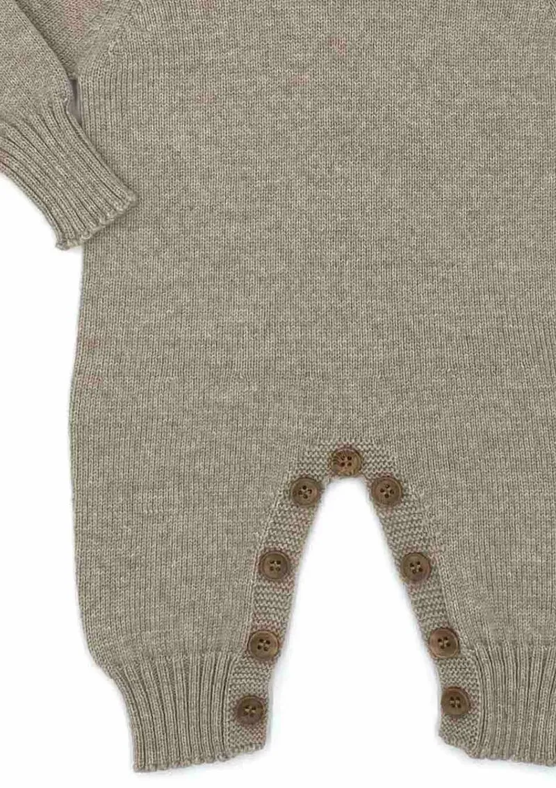 Merino Babystrampler mit langem Ärmel Beige
