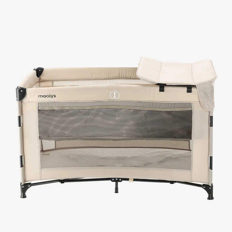 Mooiys Campingbett mit Wickelauflage und Bodenverhöher – 120 x 60 cm – Creme