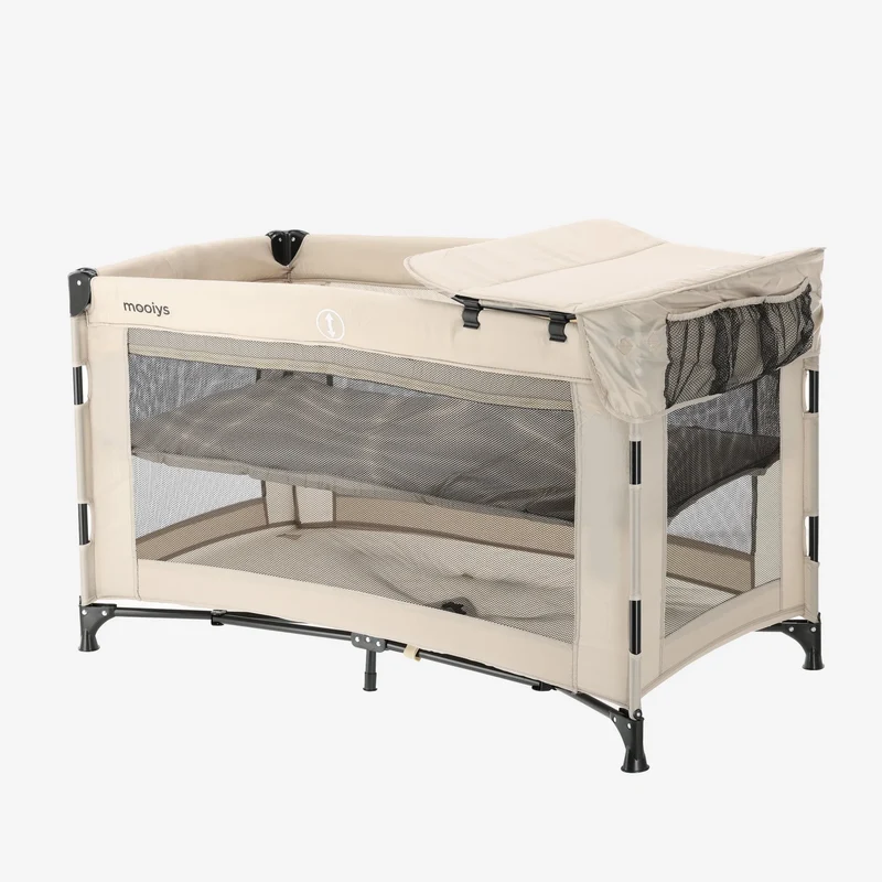 Mooiys Campingbett mit Wickelauflage und Bodenverhöher – 120 x 60 cm – Creme