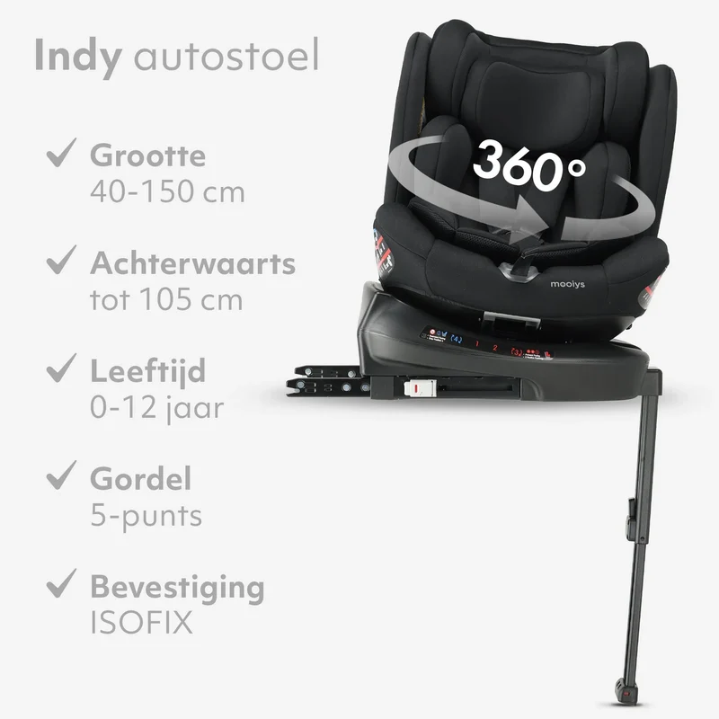 Indy Luxe i-Size-Autokindersitz – um 360° drehbar – Isofix – Schwarz