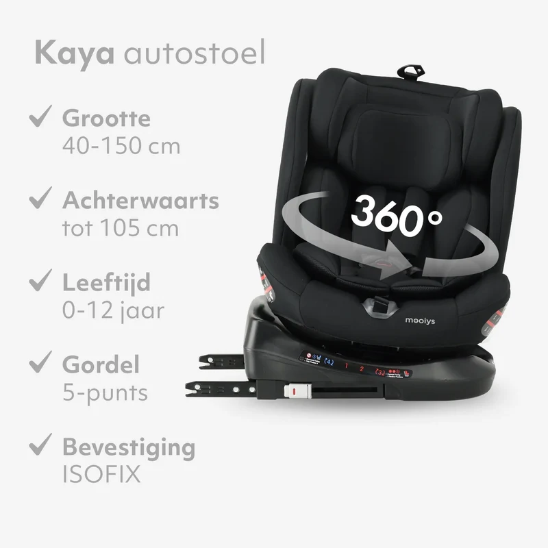 Kaya Luxe I-Size-Autokindersitz – um 360° drehbar – Isofix – Schwarz