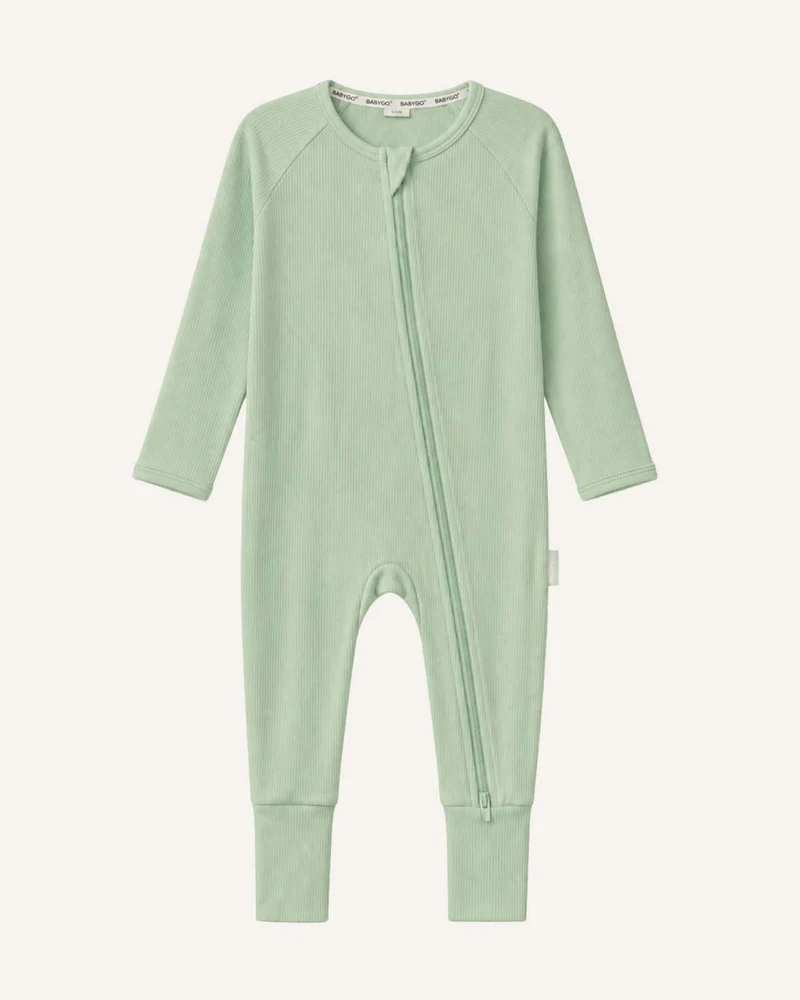 BABYGO® Salbeifarbener gerippter Schlafanzug mit Reißverschluss