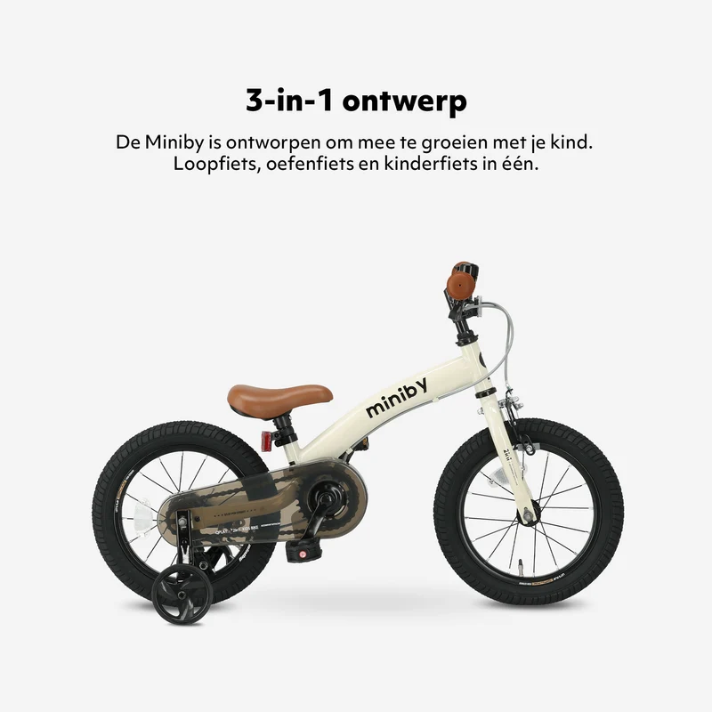 Qplay Miniby Kinderfahrrad 14 Zoll - 3 in 1 - Balance Fahrrad - Creme