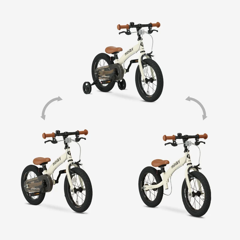 Qplay Miniby Kinderfahrrad 14 Zoll - 3 in 1 - Balance Fahrrad - Creme