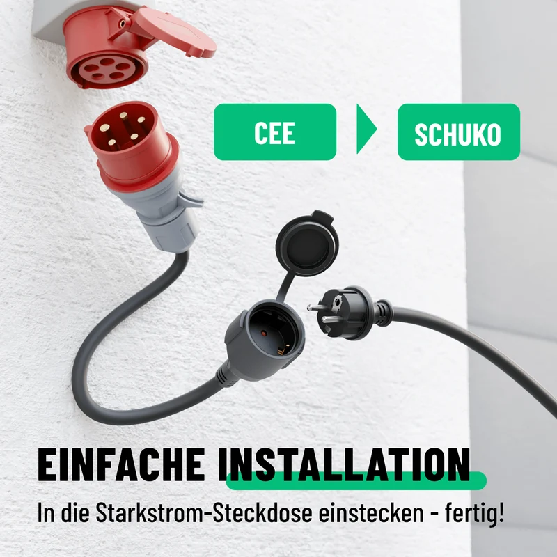 CEE-auf-Schuko-Adapter 5-polig, 16 A, IP44