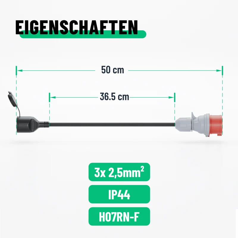 CEE-auf-Schuko-Adapter 5-polig, 16 A, IP44
