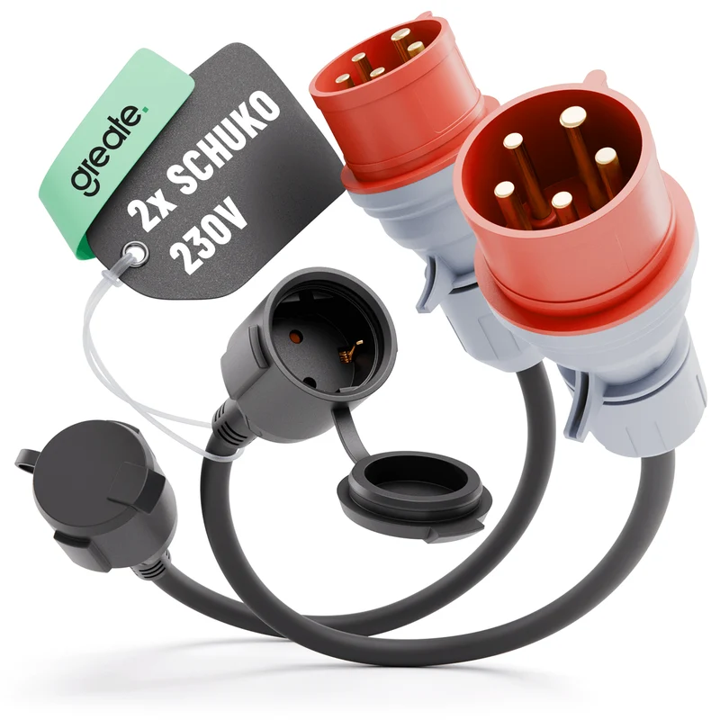 CEE-auf-Schuko-Adapter 5-polig, 16 A, IP44