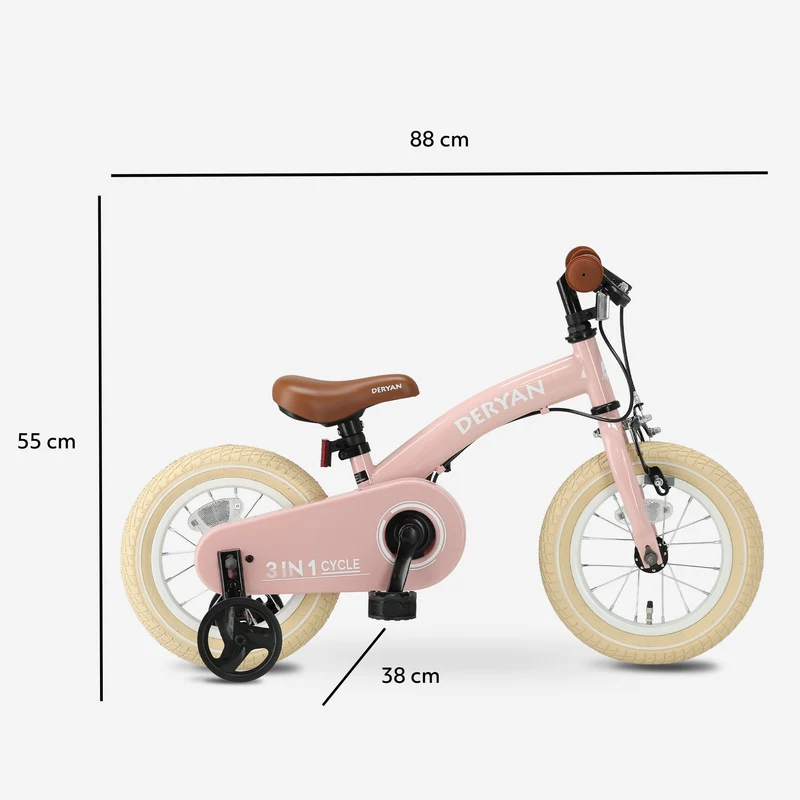 Luxus Kinderfahrrad 12 Zoll - 3 in 1 - Laufrad Pink