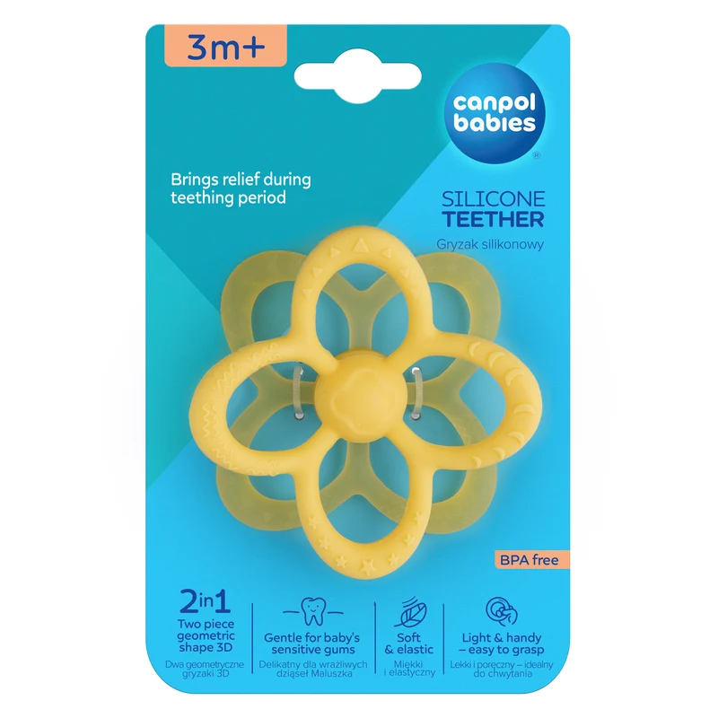 Canpol babies Sensory Silicon Beißring 2in1 Blume gelb 3m+