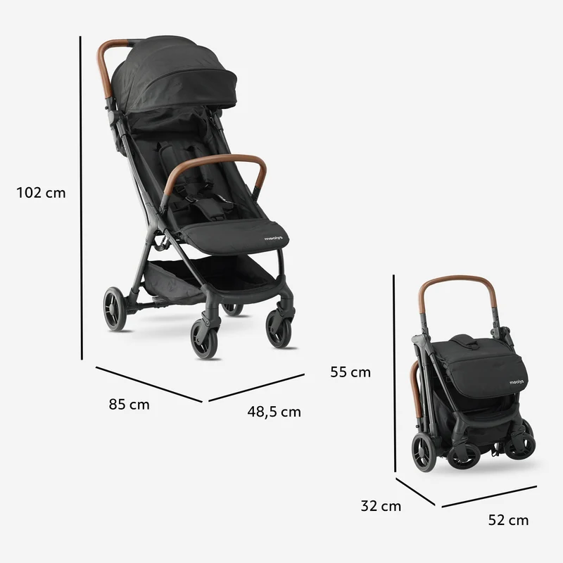 Mooiys Ash Buggy – Kompakter Kinderwagen – Schwarz