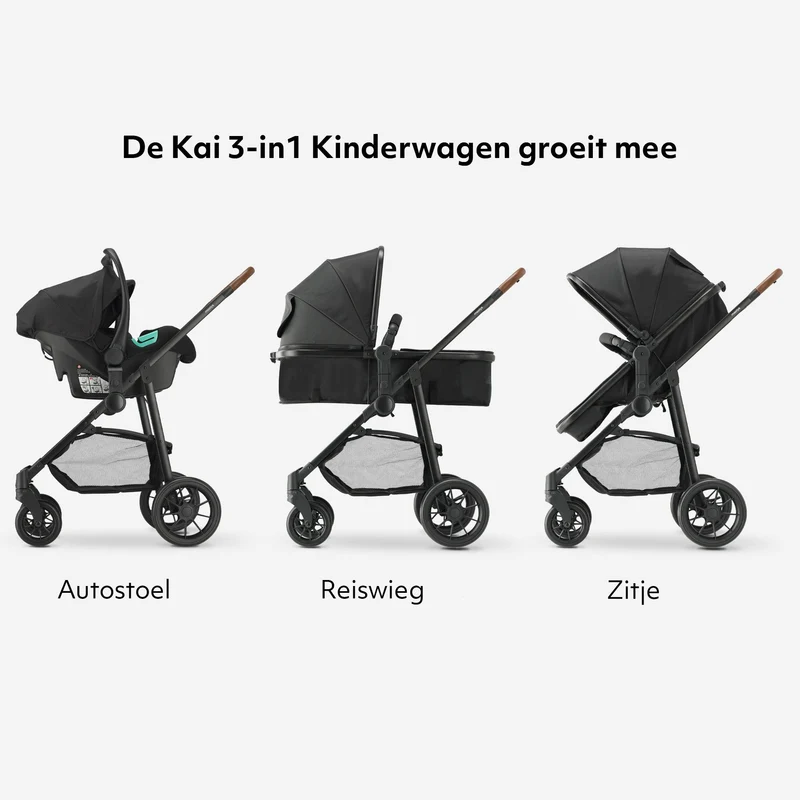 Mooiys Kai Kinderwagen – 3-in-1-Reisesystem – Schwarz