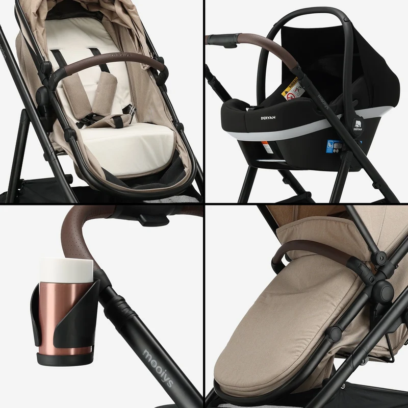 Mooiys Luca 3-in-1-Kinderwagen – Multifunktionaler Kinderwagen – inklusive Autositz – Nougat