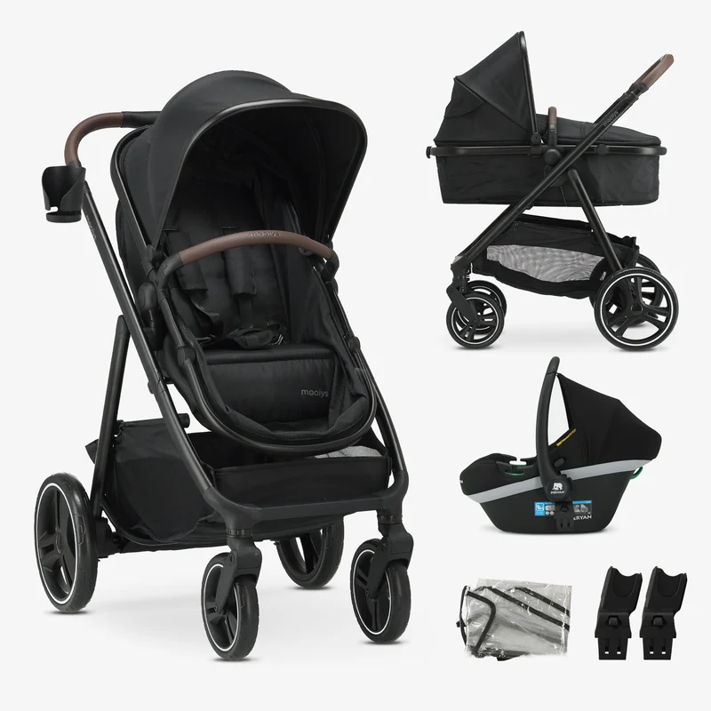 Mooiys Luca 3-in-1-Kinderwagen – Multifunktionaler Kinderwagen – inklusive Autositz – Schwarz
