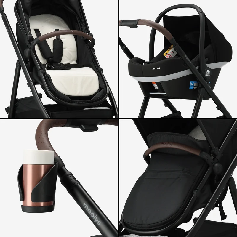 Mooiys Luca 3-in-1-Kinderwagen – Multifunktionaler Kinderwagen – inklusive Autositz – Schwarz