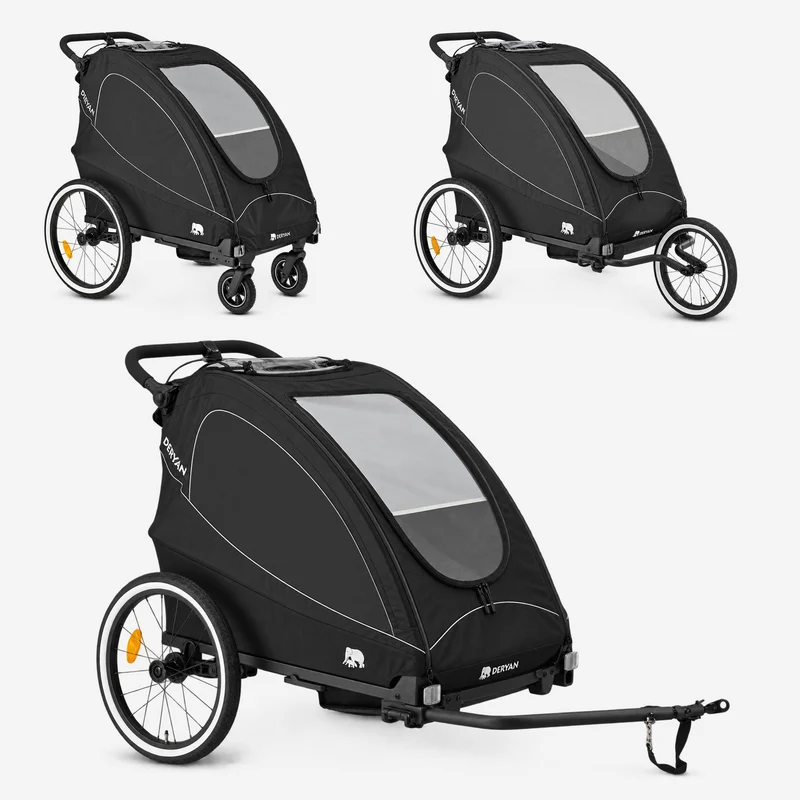 Luxus-Fahrradanhänger, 3-in-1-Kinderwagen und Jogger – Schwarz