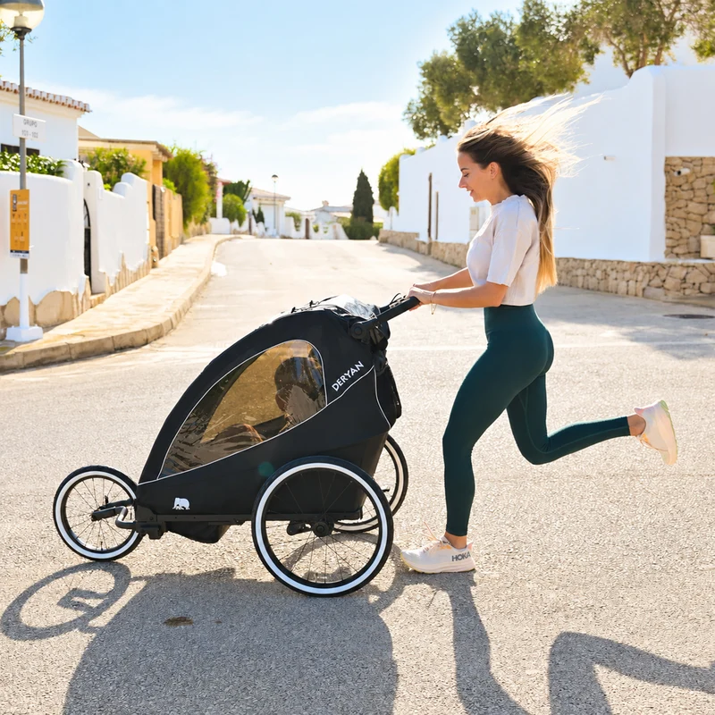 Luxus-Fahrradanhänger, 3-in-1-Kinderwagen und Jogger – Schwarz