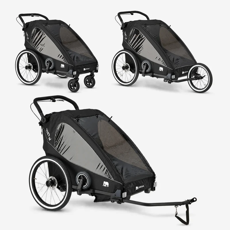 Luxus-Fahrradanhänger V2 – Wanderwagen – Laufkinderwagen Schwarz