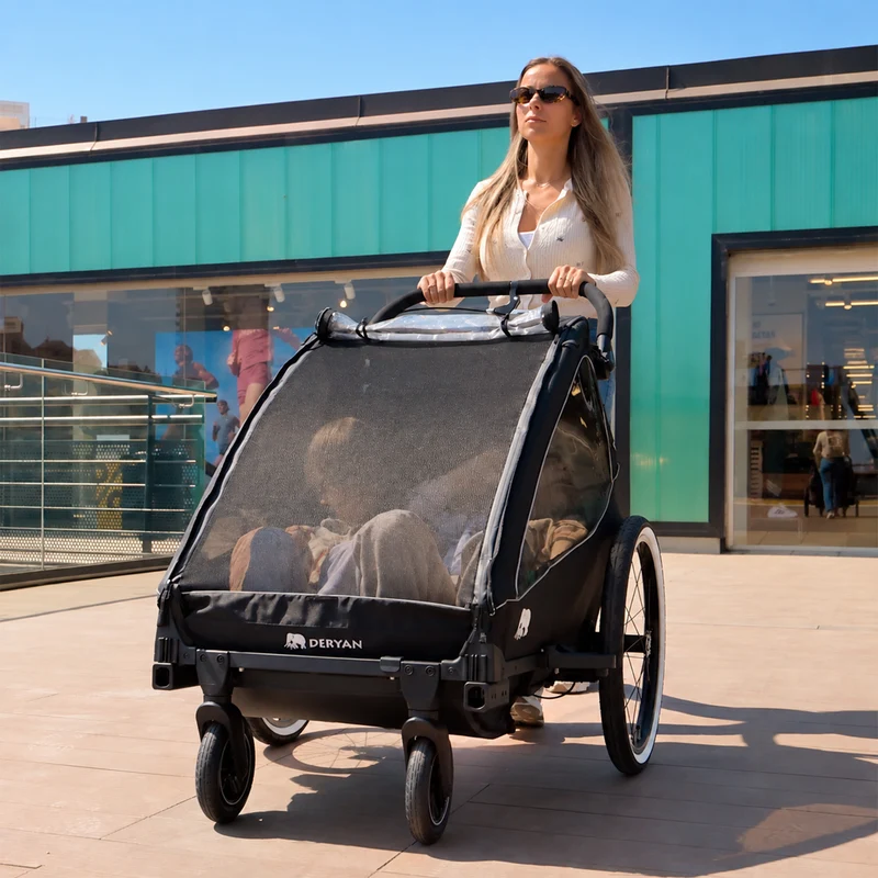 Luxus-Fahrradanhänger V2 – Wanderwagen – Laufkinderwagen Schwarz