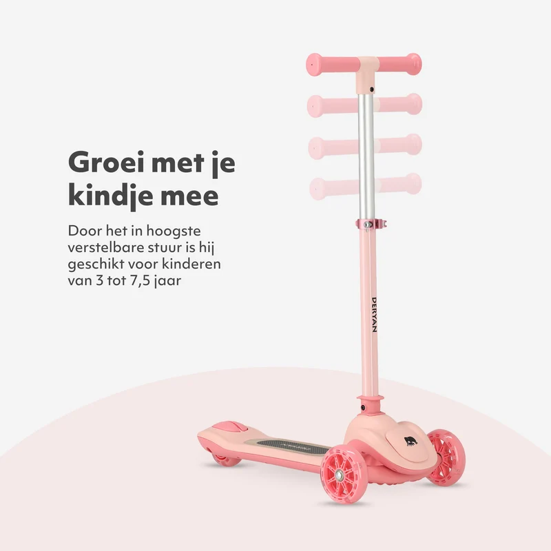 Harvey Kinder-Tretroller mit 3 Rädern und LED – verstellbar von 65 bis 80 cm – Rosa