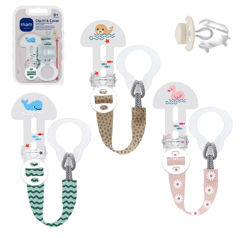 MAM Baby Schnullerband Clip it! & Cover Schnullerkette mit Saugerschutz Box