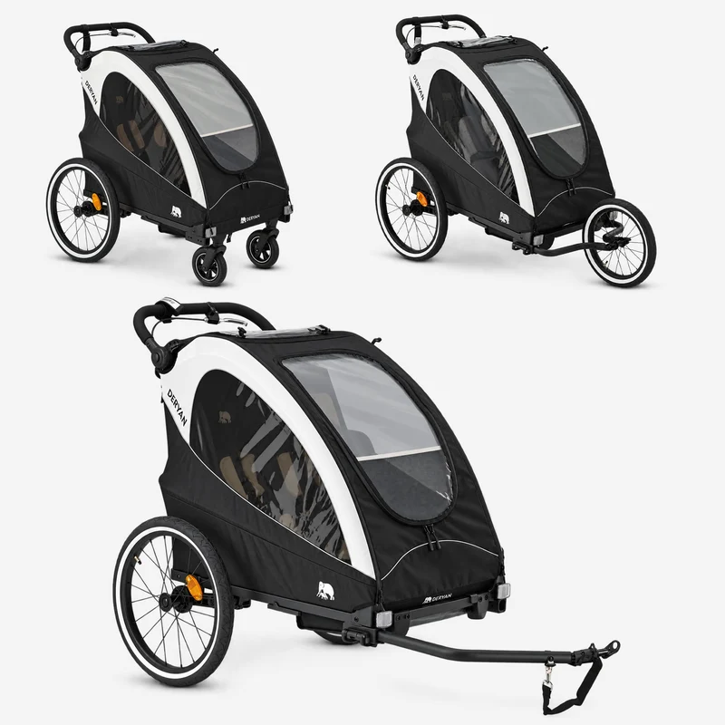 Luxus-Fahrradanhänger, 3-in-1-Kinderwagen und Jogger – Schwarz/Creme