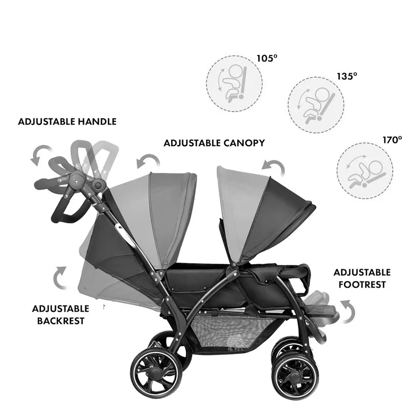 DERYAN Luxe Elena Doppelbuggy - Schwarz