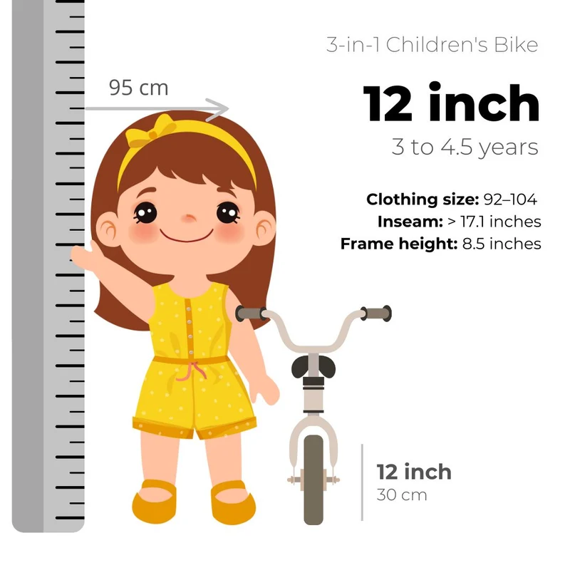 Luxus Kinderfahrrad 12 Zoll - 3 in 1 - Laufrad Rosa