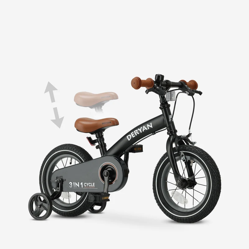 Luxus Kinderfahrrad 12 Zoll - 3 in 1 - Balance Fahrrad Schwarz