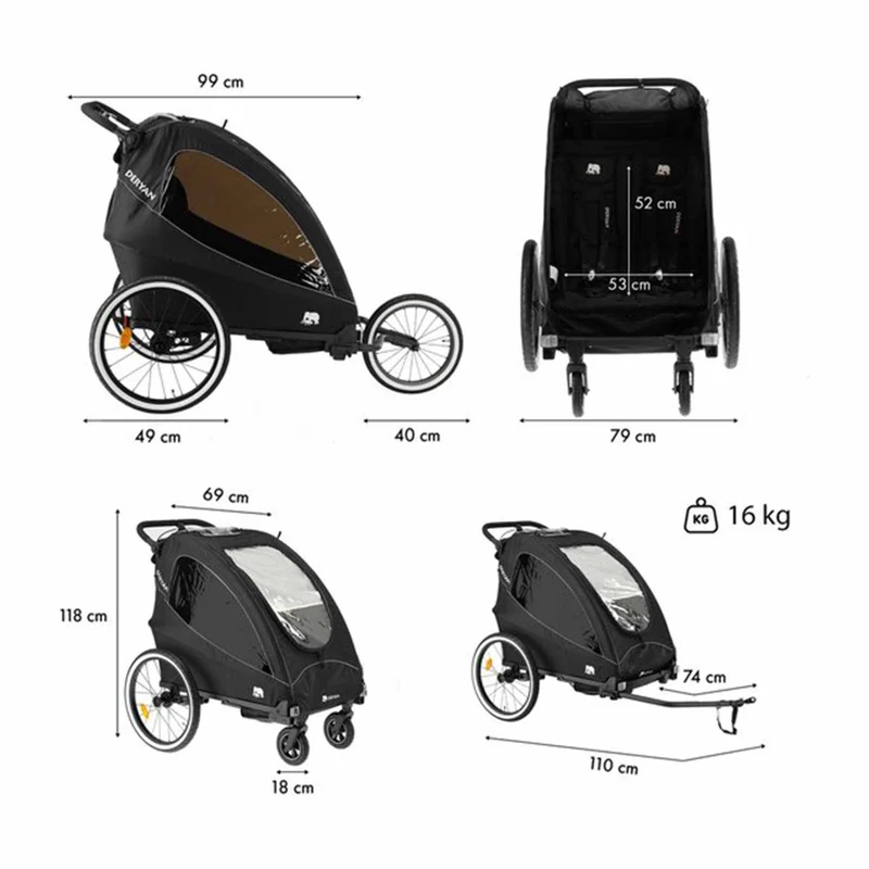 Deryan – Kinderwagen – Jogging-Kinderwagen Schwarz