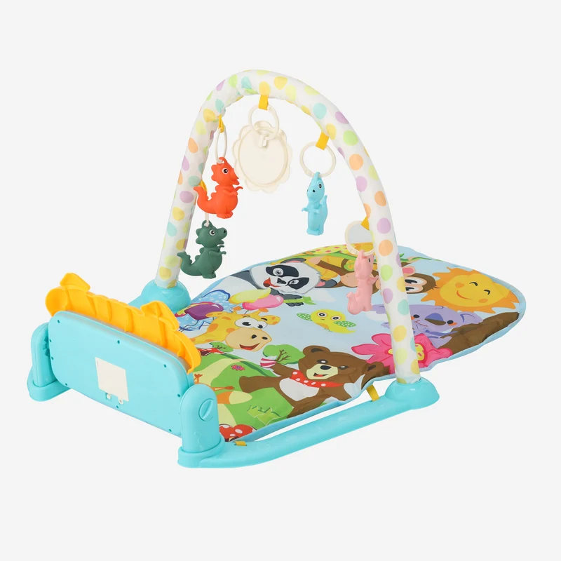 3-in-1 Baby Gym - Klavierspielmatte für Babys - Musikspielmatte mit Rassel und Spiegel - Blau