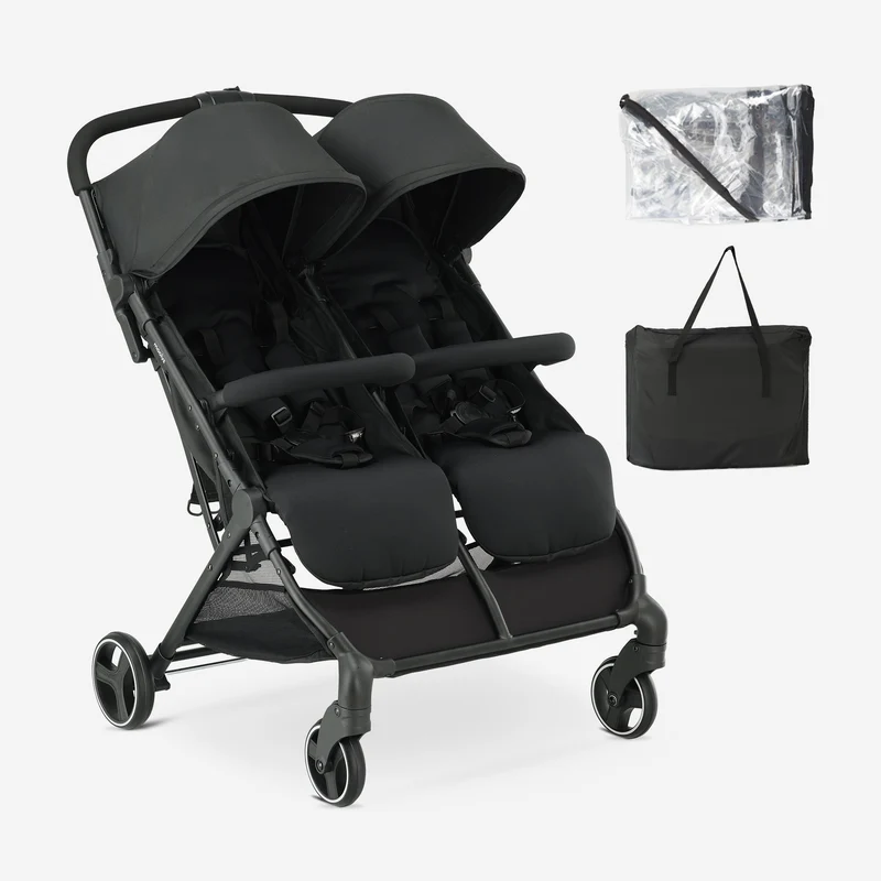 Mooiys Tess Twin Duo Kinderwagen – inklusive Regenschutz – inklusive Tragetasche – Schwarz