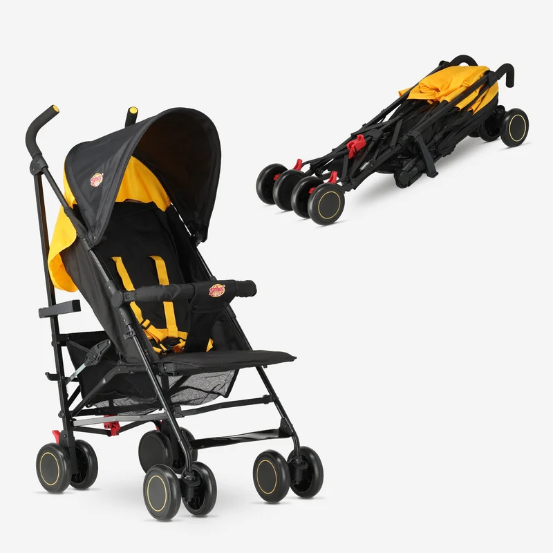 Regenschirm-Kinderwagen – Verstellbarer Kinderwagen – Bis zu 15 kg – Grau/Gelb