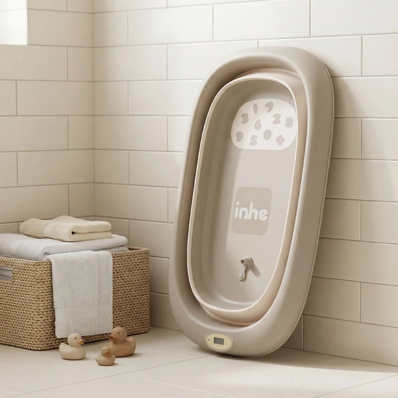 Zusammenklappbare Babybadewanne mit Thermometer – Kleinkindbadewanne – Babybadewanne – Babyartikel – Babybadewanne mit Ständer – Babybadewanne – Kinderbadewanne – Babyartikel – Babybadeset