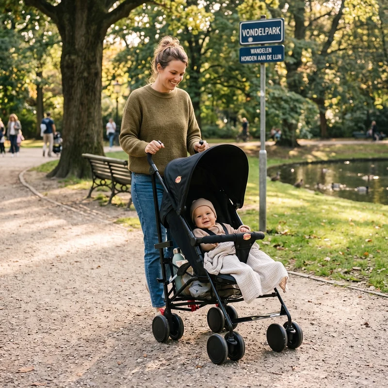Regenschirm-Kinderwagen – Verstellbarer Kinderwagen – Bis zu 15 kg – Schwarz
