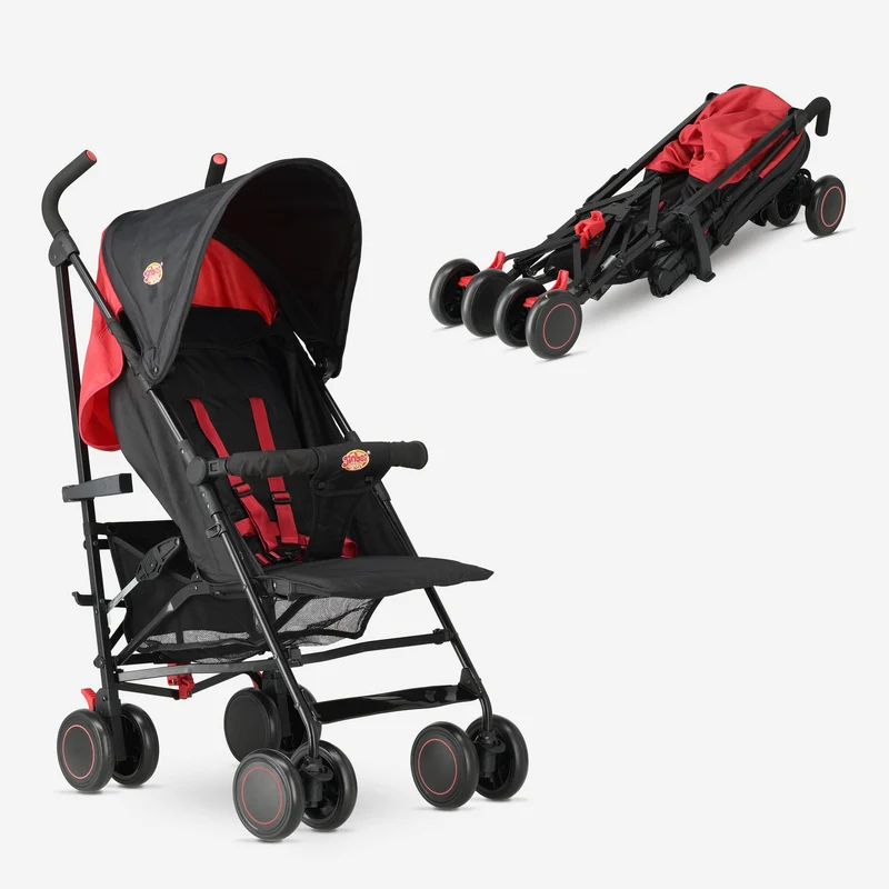Regenschirm-Kinderwagen – Verstellbarer Kinderwagen – Bis zu 15 kg – Grau/Rot