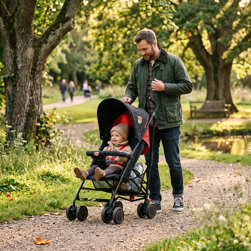 Regenschirm-Kinderwagen – Verstellbarer Kinderwagen – Bis zu 15 kg – Grau/Rot