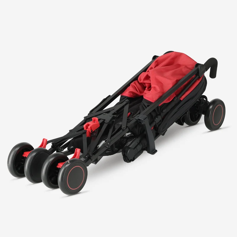 Regenschirm-Kinderwagen – Verstellbarer Kinderwagen – Bis zu 15 kg – Grau/Rot