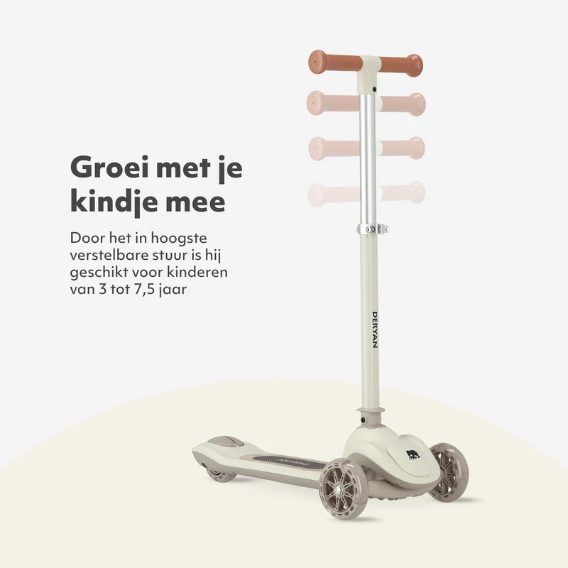 Harvey Kinder-Tretroller mit 3 Rädern und LED – verstellbar von 65 bis 80 cm – grau