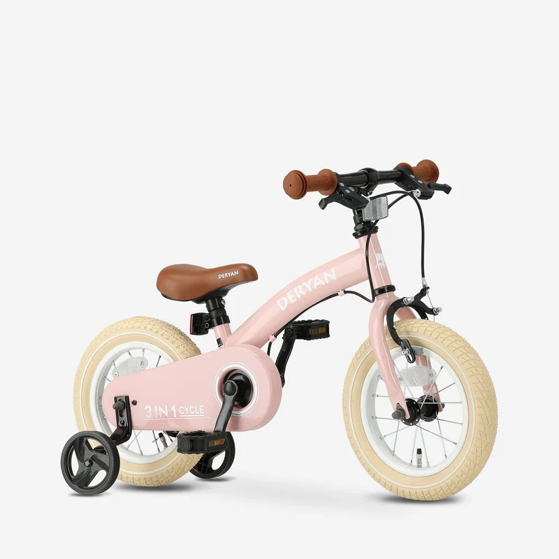 Luxus Kinderfahrrad 12 Zoll - 3 in 1 - Laufrad Rosa