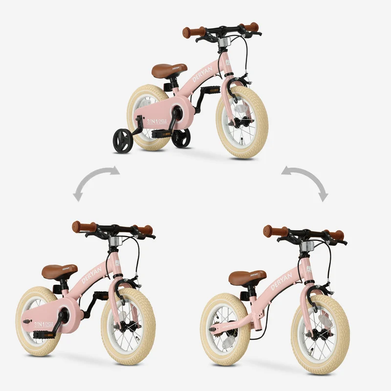 Luxus Kinderfahrrad 12 Zoll - 3 in 1 - Laufrad Rosa