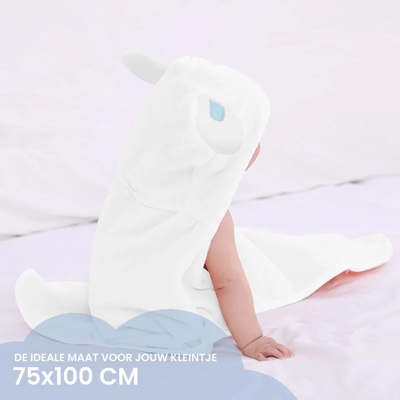 Mooiys Multifunktions-Baby-Fleecedecke mit Kapuze - Wickeldecke - Decke 75x100 cm - Kaninchen - Blau