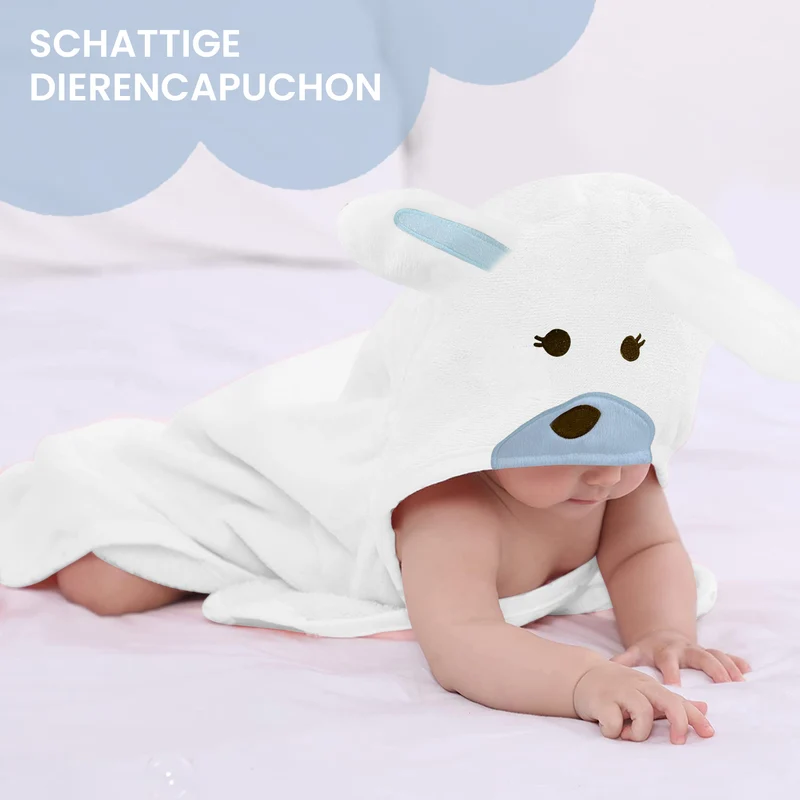 Mooiys Multifunktions-Baby-Fleecedecke mit Kapuze - Wickeldecke - Decke 75x100 cm - Kaninchen - Blau