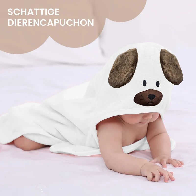 Mooiys Multifunktions-Baby-Fleecedecke mit Kapuze - Wickeldecke - Decke 75x100 cm - Kaninchen - Braun