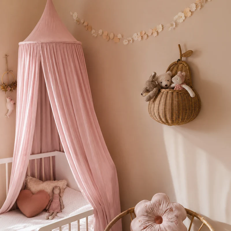 DERYAN Baby Moskitonetz Vintage 245cm - Moskitonetz für Kinder - Baldachin Pale Pink