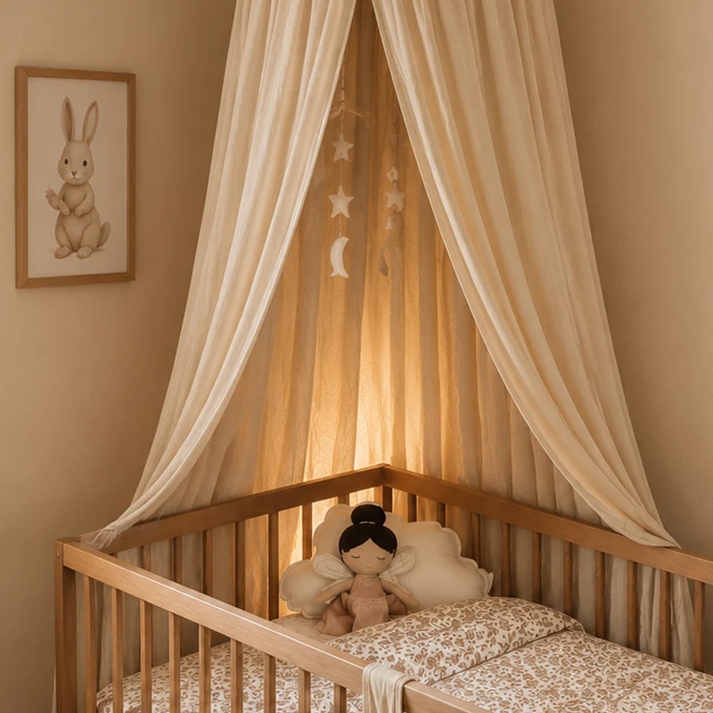 DERYAN Baby Moskitonetz Vintage 245cm - Moskitonetz für Kinder - Baldachin Nougat
