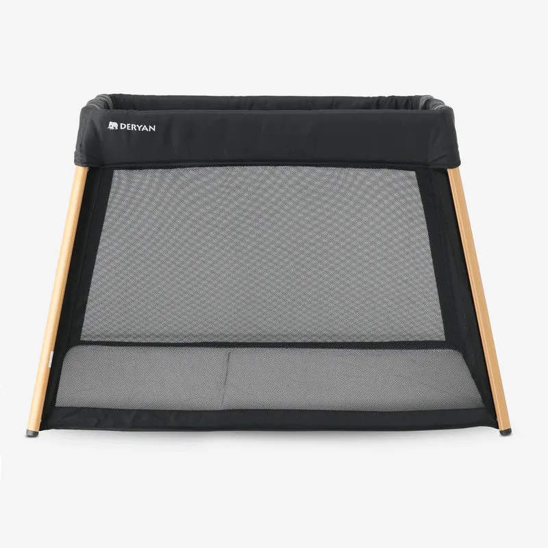 2-in-1-Campingbett und Laufstall – inklusive Bodenverhöher – Holzoptik