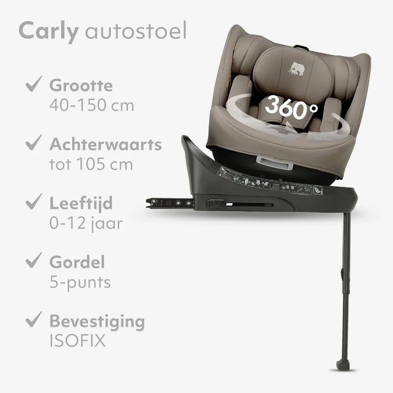 Carly Luxe i-Size-Autokindersitz 0–36 kg, Isofix, 360° – Truffle Nougat