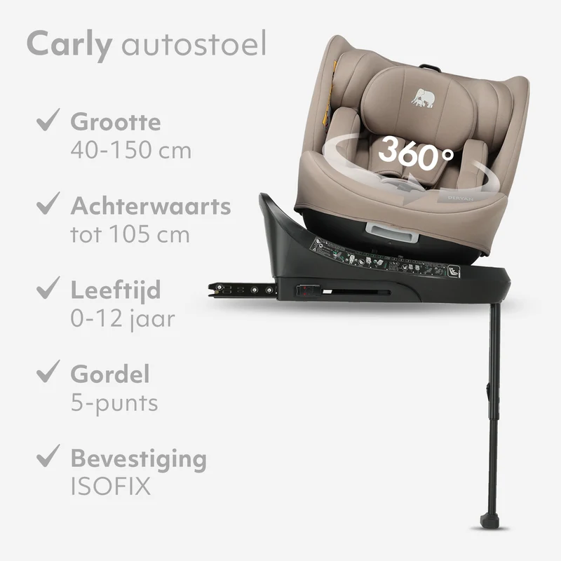 Carly Luxe i-Size-Autokindersitz 0–36 kg, Isofix, 360° – Truffle Nougat