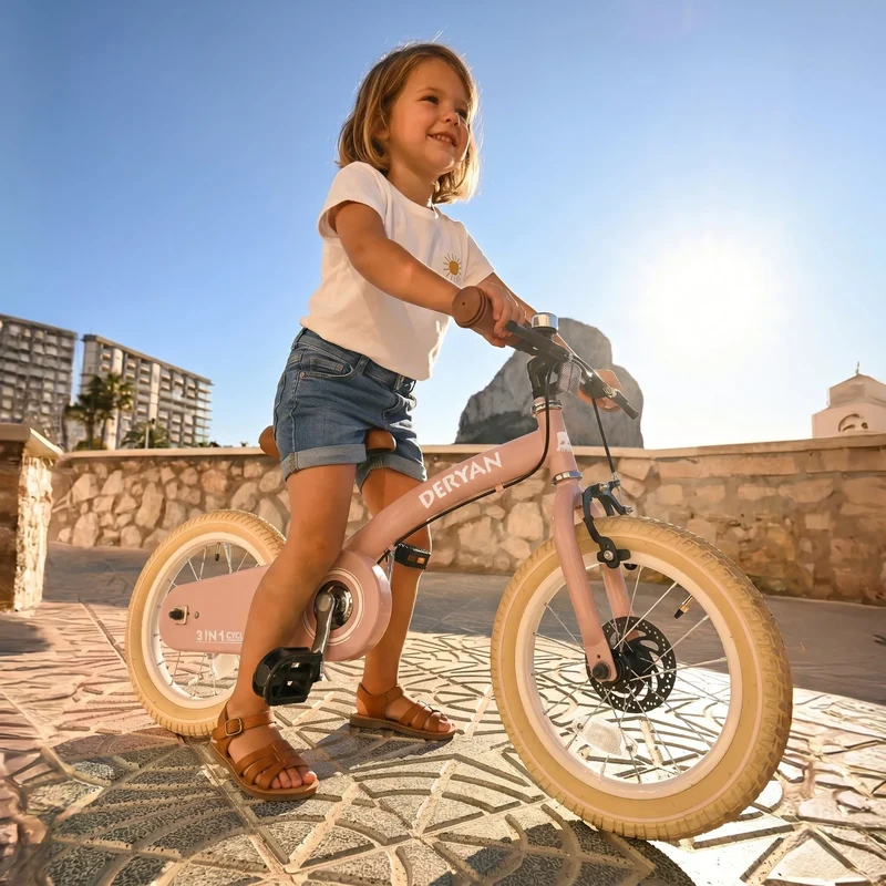 Luxus Kinderfahrrad 14 Zoll - 3 in 1 - Laufrad - Rosa